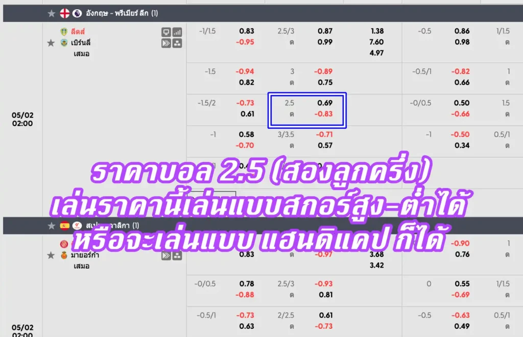 ราคาบอล 2.5 (สองลูกครึ่ง)
