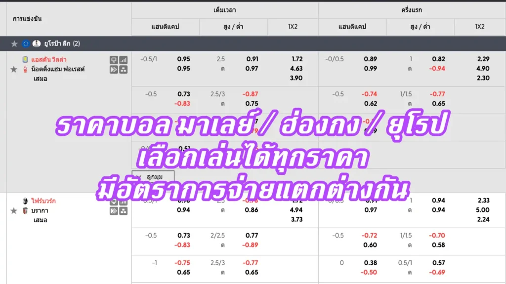 ราคาบอล มาเลย์ / ฮ่องกง / ยุโรป
